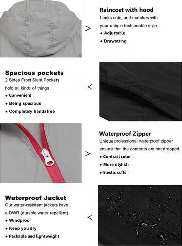 Vista 3 de SoTeer Chubasquero impermeable con capucha para mujer, rompevientos S-XXXL