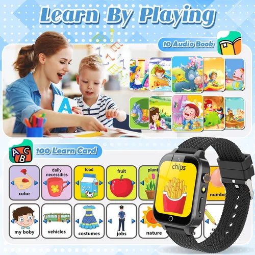 Vista 4 de Tywop Reloj inteligente para niños y niñas de 3 a 12 años con 26 juegos de rompecabezas, cámara de video HD, pantalla táctil, reproductor de música