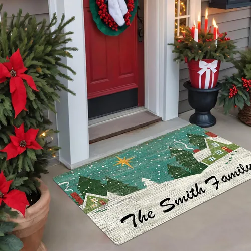 Vista 7 de Tapetes de puerta personalizados de bienvenida de Navidad para puerta delantera, tapete de invierno personalizado con nombre de la familia, tapetes
