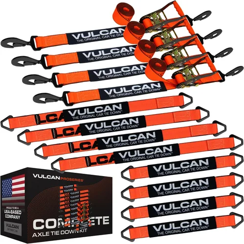 Vista 17 de VULCAN Kit completo de amarre de correa de eje con correas de trinquete de gancho a presión, amarillo clásico, incluye (4) correas de eje de 22