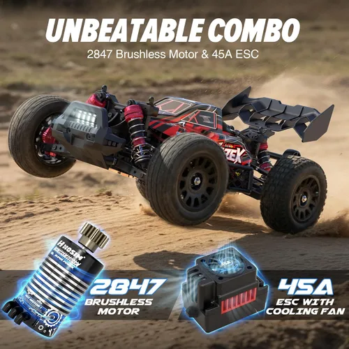 Vista 2 de Hosim Buggy RC sin escobillas para adultos y niños de 37.3 mi/h, 1/14 eléctrico de alta velocidad todo terreno, camiones RC Hobby 4x4 Off Road RC