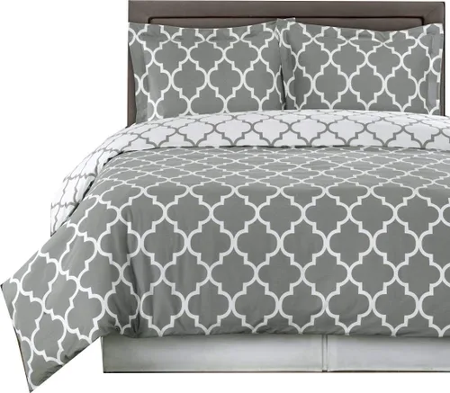 Vista 2 de Royal Hotel Meridian - Juego de funda de edredón y funda de almohada (3 piezas, 100% algodón, 300 hilos), Algodón, Full/ Queen Gris