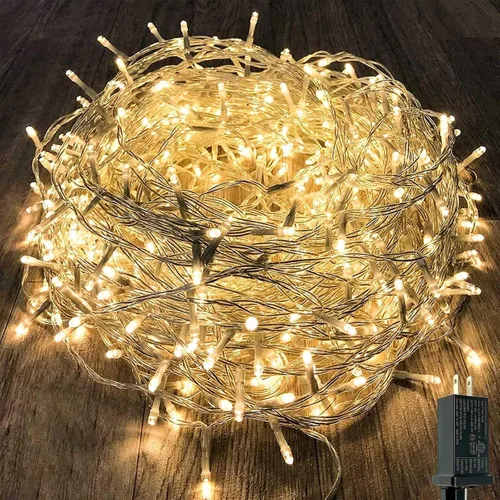 Vista 15 de Guirnalda de luces de Navidad de 66 pies y 200 luces LED para exteriores e interiores, luces decorativas extensibles e impermeables con cable