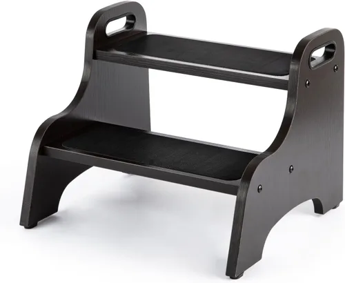Vista 7 de StrongTek Paquete de 2 taburetes de madera de 2 escalones para niños y adultos, superficie antideslizante, almohadillas antideslizantes para pies