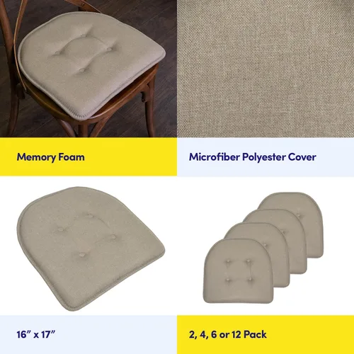 Vista 6 de Sweet Home Collection - Cojín de espuma viscoelástica para silla, con capitoné, parte trasera de goma antideslizante, en forma de U, 17 x 16 Greige