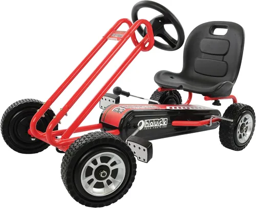Vista 12 de Hauck Lightning Go Kart con pedal para niños de 4 a 8 años, asiento de cubo ajustable, ruedas de plástico con perfil de goma, freno de mano para Rosa