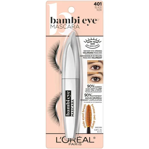 Vista 2 de L'Oréal Paris Cosmetics Bambi Eye - Máscara lavable para ojos, volumen duradero, negro, 0.28 onzas líquidas Lavable negro