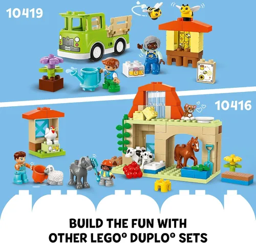 Vista 6 de LEGO DUPLO Town Cuidando de las Abejas y Colmenas, juguete de aprendizaje para niños preescolares, 2 figuras y un camión conducido, juguete STEM