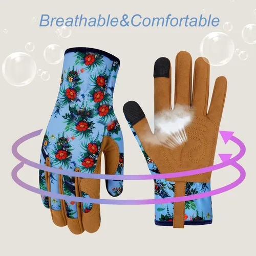 Vista 4 de Guantes de Jardinería de Cuero MERTURN para Mujeres, Guantes de Jardín a Prueba de Espinas, Guantes de Trabajo Compatibles con Pantalla Táctil