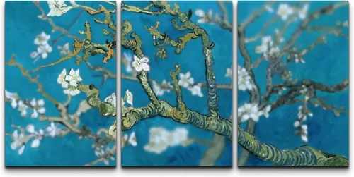 Vista 7 de wall26 Lienzo enmarcado para pared, juego de arte con flores de almendra de Vincent Van Gogh, naturaleza, ilustraciones de área silvestre, bellas