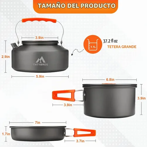 Vista 2 de THTYBROS Kit de utensilios de cocina para acampar de 17 piezas, olla de 0.45 galones, sartén de 7 pulgadas, juego de hervidor de 0.30 galones con 2