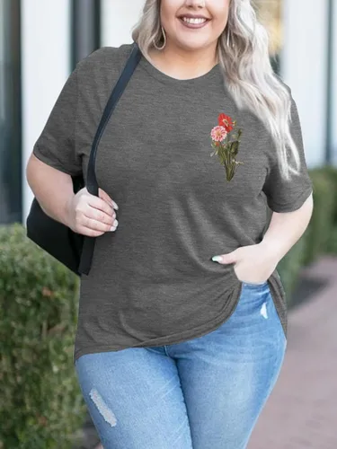 Vista 3 de Camiseta de verano para mujer, talla grande, con diente de león, manga corta, cuello redondo, holgada, casual