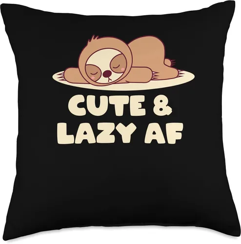 Vista 4 de Laziness Witty Animal Lover Sayings Funny Sayings Linda y perezosa almohada de humor con temática de perezosos divertidos, 16 x 16 pulgadas