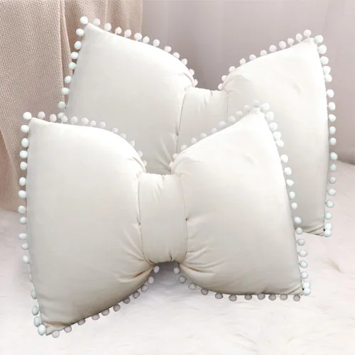 Vista 10 de 14x20 Fundas de almohada decorativas con pompones y lazos de terciopelo para habitación, cama, sofá, sofá cama, azul x2