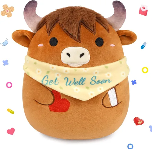 Vista 11 de Regalos para mujeres y niños, peluche de gato negro de 8 pulgadas, animales de peluche con texto en inglés "Get Well Soon", peluches de gato kawaii