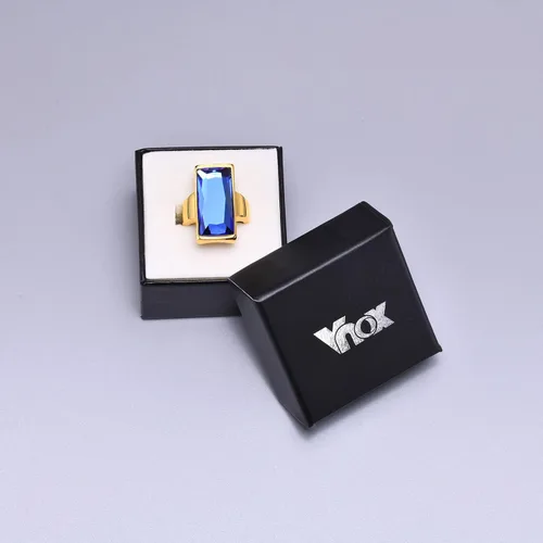 Vista 5 de VNOX Anillo de ónix rectangular de acero inoxidable chapado en oro de cristal negro vintage para mujer