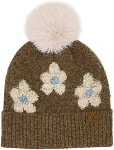 Vista 14 de C.C Southwest - Gorro de punto con pompón para mujer, unisex, elástico, suave, cálido, con piel sintética, gorro de invierno Azteca-negro