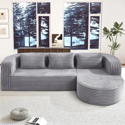 Vista 73 de Hobestluk - Sofá modular sin hueso, sofá seccional en forma de L 96" Right Facing Chaise Black,Memory Foam,Removable Cover,Non-slip Bottom,No
