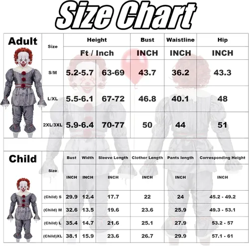 Vista 6 de Disfraz de payaso de Halloween para adultos o niños, disfraz de payaso espeluznante que incluye máscara aterradora, globos, disfraz completo