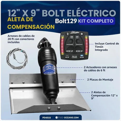 Vista 2 de Sistema de aletas de compensación eléctrico Bolt 12" x 9", kit completo BOLT129, 12V DC - FO4322