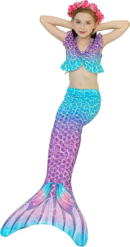 Vista 5 de zocapuy Traje de baño de cola de sirena para niñas y niños, disfraz de princesa, traje de baño para fiesta (sin monoaleta)