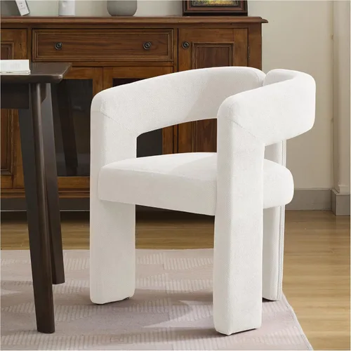 Vista 7 de adochr Modernas sillas de comedor de barril, silla de comedor tapizada de lino con patas de madera, sillas decorativas con brazos, cómodos sillones