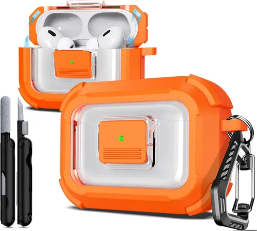 Vista 218 de R-fun Funda de carga compatible con AirPods de 2ª generación 2019, 1ª generación 2016, protección completa contra caídas, tapa desplegable