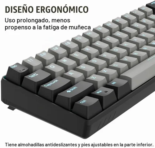 Vista 5 de abucow - Teclado mecánico 60% para juegos, interruptor azul, compacto con cable, anti-fantasma, sin conflictos, 61 teclas intercambiables, diseño