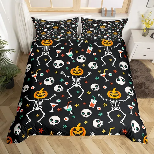 Vista 20 de Juego de ropa de cama de Halloween, funda de edredón gótica de murciélagos negros con telarañas, funda de edredón individual, diseño de arañas