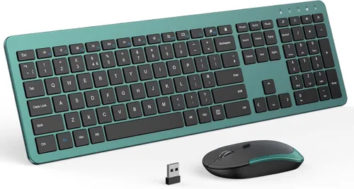 Vista 12 de Combo de teclado y mouse inalámbricos, tamaño completo, delgado, inalámbrico, con teclado numérico, conexión estable de 2.4 G, DPI ajustable