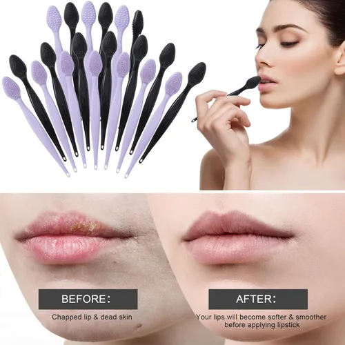 Vista 2 de Cepillo exfoliante de labios de silicona de doble cara, herramienta exfoliante de labios de silicona suave, removedor de puntos negros