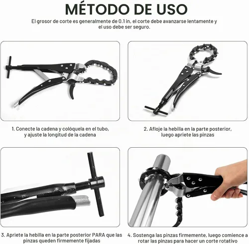 Vista 3 de Cortador de tubo de escape Multi Rueda Cadena Lock-Grip Alicates Tubo de tubo PCS Herramienta de llave