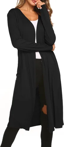 Vista 3 de Bluetime Women Open Front Maxi Cardigan Negro