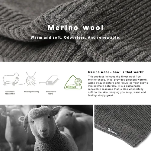 Vista 5 de TOP-EX LXLXXL - Gorro de lana merino impermeable con forro polar para todo tipo de clima invierno cálido