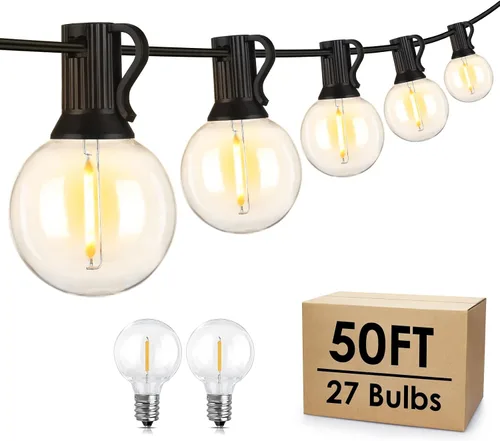 Vista 16 de Mlambert - Cadena de luces para exteriores de 50 pies, luces de globo G40 para patio con 25+2 bombillas LED impermeables y a prueba de roturas