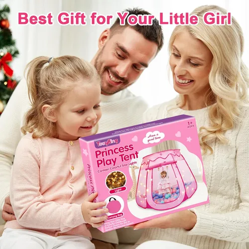 Vista 7 de TooyBing Tienda de campaña desplegable de princesa con luz de estrella, juguetes para niñas de 1, 2, 3 años, regalo de cumpleaños, pozo de pelotas
