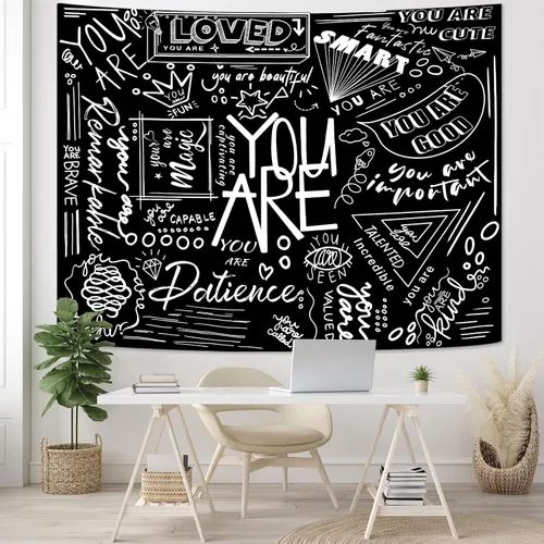 Vista 2 de Fungarth Quote You Are - Tapiz para niños positivos para el aula, tapices para colgar en la pared, inspirador, motivacional, blanco y negro, tapiz