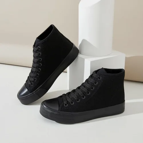 Vista 8 de Zapatillas altas para mujer, zapatos de lona blanca, tops altos, zapatos casuales con cordones