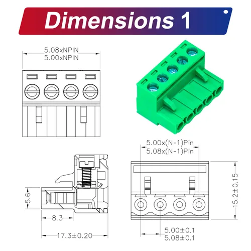 Vista 2 de Tcenofoxy - Conector Phoenix de 0.200 in 2/3/4/5/6/7/8/9/10/11/12/13/14/15/16/18/20/24 pines Phoenix Connector conector de bloque de terminales