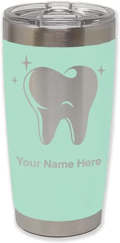 Vista 7 de LaserGram Vaso aislado al vacío de 20 onzas, con diente, grabado personalizado incluido (negro)