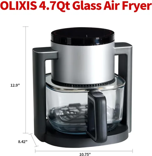 Vista 9 de OLIXIS Freidora de aire de vidrio de 4.7 cuartos de galón, freidora de aire no tóxica con 10 modos de cocción preestablecidos, tecnología rápida
