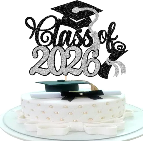 Vista 33 de Rsstarxi 1 paquete de decoración de pastel con purpurina para la clase de 2026, decoraciones de graduación 2026, tapa de felicitaciones