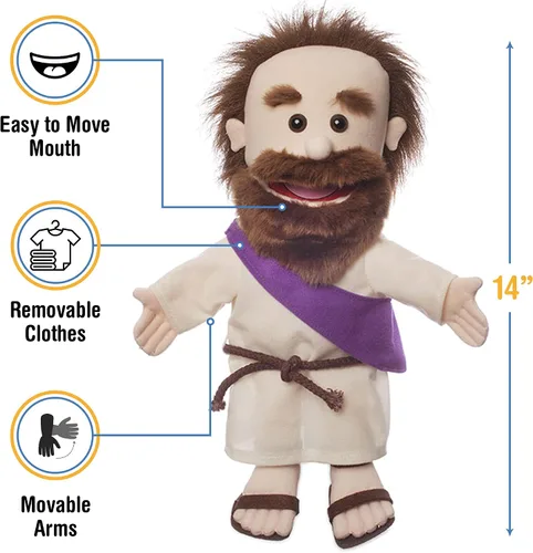 Vista 2 de Jesús de 14 pulgadas con cinturón de cuerda, personaje de la Biblia, marioneta de mano
