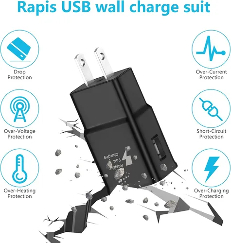 Vista 4 de KAIMENGLONG - Kit de cargador rápido adaptable, cargador de pared USB de carga rápida para Samsung Galaxy S21/S21 Ultra 5G / S10 /S20 / S10e / S9
