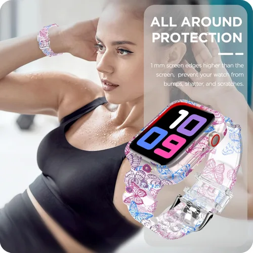 Vista 156 de DABAOZA - Correa transparente compatible con Apple Watch con estuche protector, correa deportiva de TPU con brillo para mujeres y hombres