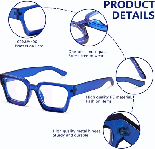 Vista 6 de YDAOWKN Gafas de bloqueo de luz azul de gran tamaño para mujer, marco rectangular, moda elegante, preppy antifatiga ocular