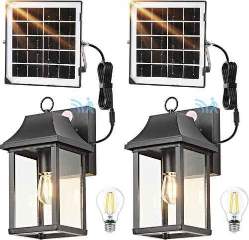 Vista 7 de OKELI Luces de porche para exteriores, con sensor de movimiento del atardecer al amanecer, farol solar de pared, panel separado y batería Negro B