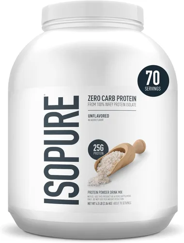 Vista 13 de Isopure-Aislado de proteína de suero de leche en polvo 100% puro, sin carbohidratos/lactosa/gluten, c/vitaminas, sin sabor, 0.88 oz (25 g) por