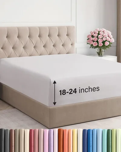 Vista 42 de Sábana bajera ajustable extra profunda Twin XL – Sábana bajera individual de lujo de hotel solamente – Se adapta fácilmente a colchones de 18 a 24