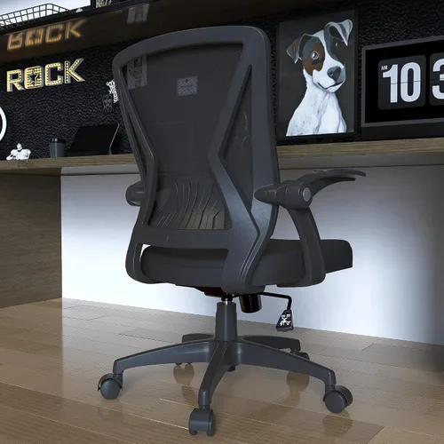 Vista 2 de Silla de escritorio ergonómica de malla giratoria para computadora con reposabrazos abatibles y soporte lumbar